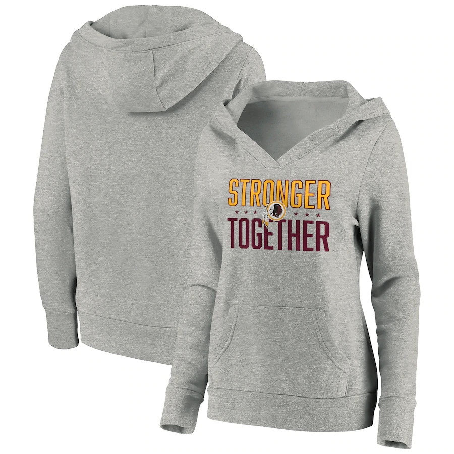 Women's Washington Redskins Heather Gray Stronger Together Crossover Neck Pullover Hoodie(Run Small)